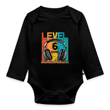 Gaming Geburtstag 6 Jahre Level 6 Complete - Baby Bio-Langarm-Body - Schwarz - Vorne