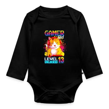 gamer girl 13ème anniversaire jeux vidéo de jeu - Body Bébé bio manches longues - noir - Devant