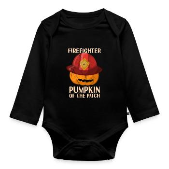 Citrouille pompier dans le lit pour Halloween - Body Bébé bio manches longues - noir - Devant
