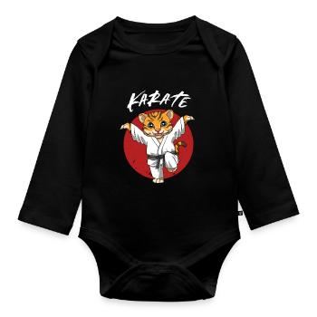 Karate Tiger Crane Kick - Jungen und Mädchen - Baby Bio-Langarm-Body - Schwarz - Vorne