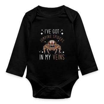 Springspinne Spruch - Baby Bio-Langarm-Body - Schwarz - Vorne
