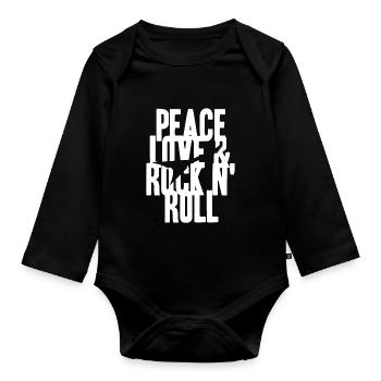 Cool PEACE LOVE & ROCK N' ROLL T-Shirt Present - Baby Bio-Langarm-Body - Schwarz - Vorne