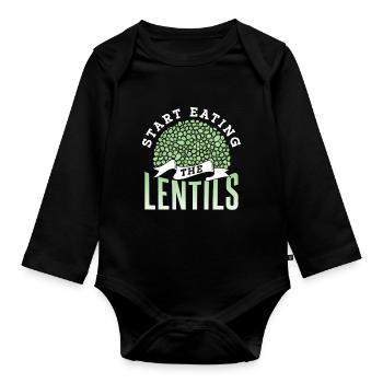Commencez les lentilles pour manger de la soupe aux lentilles - Body Bébé bio manches longues - noir - Devant