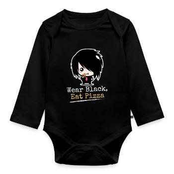 Tragen Sie Black Eat Pizza | Jungen Emo Kleidung | Emocores - Baby Bio-Langarm-Body - Schwarz - Vorne