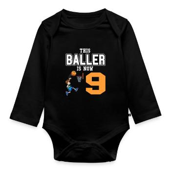 Basketballspieler Dieser Baller ist jetzt 9 Geburtstag - Baby Bio-Langarm-Body - Schwarz - Vorne