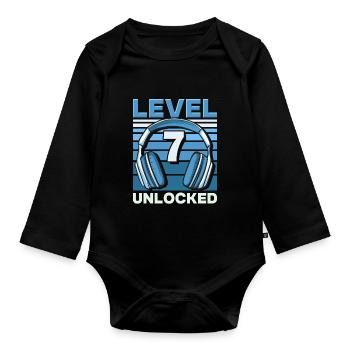 Level 7 Unlocked Gaming Geburtstag Gamer - Baby Bio-Langarm-Body - Schwarz - Vorne