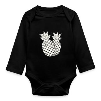 Pineapple, fruit illustration - Organic Longsleeve Baby Bodysuit - black - Front