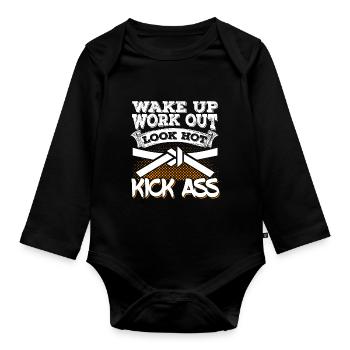 Karate Black Belt Gi Uniform Wake - Baby Bio-Langarm-Body - Schwarz - Vorne
