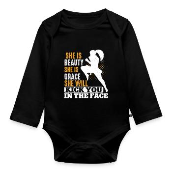 Karate Black Belt Gi Uniform Girl - Baby Bio-Langarm-Body - Schwarz - Vorne