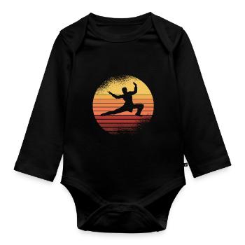Karate Black Belt Gi Uniform - Baby Bio-Langarm-Body - Schwarz - Vorne