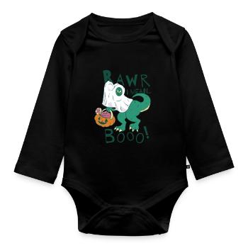 Rawr I Mean Booo! Pumkin Halloween Dinosaur - Baby Bio-Langarm-Body - Schwarz - Vorne