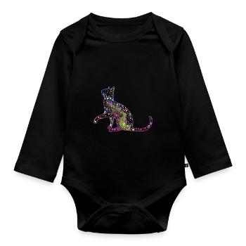 Bunte Katze - Baby Bio-Langarm-Body - Schwarz - Vorne