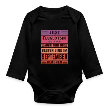 Flugzeug-Lotse Geburtstag September geboren - Baby Bio-Langarm-Body - Schwarz - Vorne