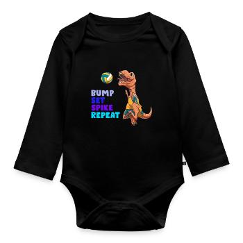 Niedlicher und lustiger Volleyball-T-Rex - Baby Bio-Langarm-Body - Schwarz - Vorne