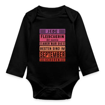 Metzger Geburtstag September geboren Fleischerin - Baby Bio-Langarm-Body - Schwarz - Vorne