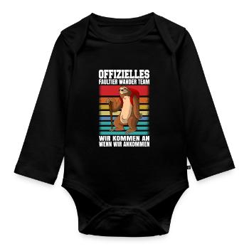 Faultier Wanderteam Wandern Geschenk - Baby Bio-Langarm-Body - Schwarz - Vorne