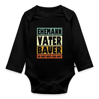 Bauer Vater Ehemann Held - Baby Bio-Langarm-Body - Schwarz - Vorne