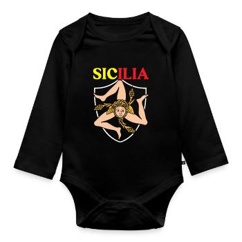 Sizilien flagge Sizilien Palermo Italien - Baby Bio-Langarm-Body - Schwarz - Vorne