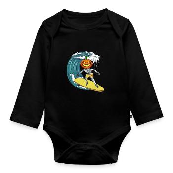 Surfing Skeleton Pumpkin - Organic Longsleeve Baby Bodysuit - black - Front
