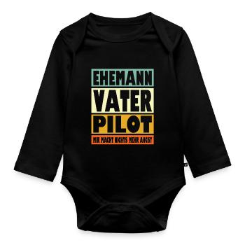 Pilot Vater Ehemann Held - Baby Bio-Langarm-Body - Schwarz - Vorne