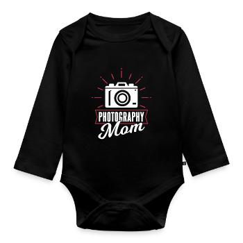 Fotografin Mama Kamera Fotografie Mutter - Baby Bio-Langarm-Body - Schwarz - Vorne