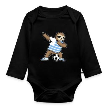 Fußballfan Faultier Fußball Uruguay - Baby Bio-Langarm-Body - Schwarz - Vorne