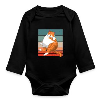 Retro memes of the chonk cat vintage cats - Organic Longsleeve Baby Bodysuit - black - Front