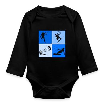 Kite Surfing, Kite Board, Lifestyle Vintage Design - Organic Longsleeve Baby Bodysuit - black - Front
