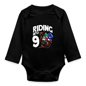 Rouler dans 9 Anniversaire Pilote Motocross Anniversaire - Body Bébé bio manches longues - noir - Devant