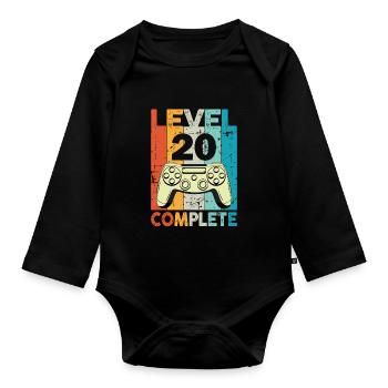 Level 20 Complete Gaming Geburtstag - Baby Bio-Langarm-Body - Schwarz - Vorne