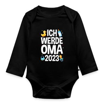 Großmutter 2023 Schwanger Werdende Oma - Baby Bio-Langarm-Body - Schwarz - Vorne