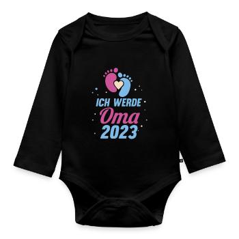Großmutter 2023 Schwanger Werdende Oma - Baby Bio-Langarm-Body - Schwarz - Vorne