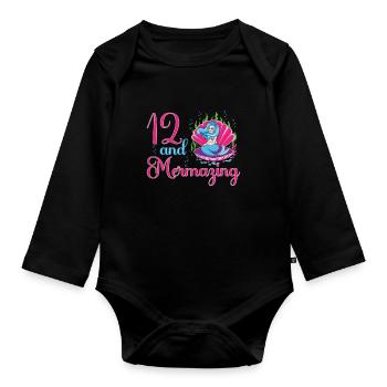 Sirène 12ème anniversaire mermazing 12 ans - Body Bébé bio manches longues - noir - Devant