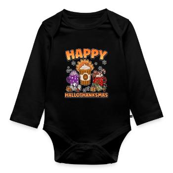 Hallothanksmas Café Latte Halloween Noël - Body Bébé bio manches longues - noir - Devant