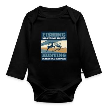 Fishing Fishing Rod Bow Hunting Antlers - Organic Longsleeve Baby Bodysuit - black - Front