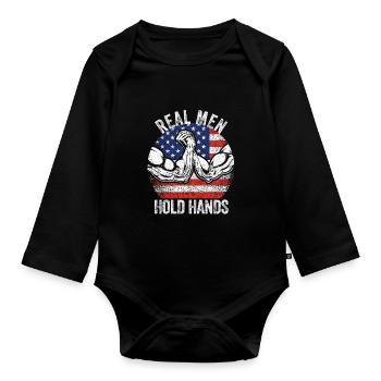 USA Flag Funny Arm Wrestling Patriotic Real - Body Bébé bio manches longues - noir - Devant