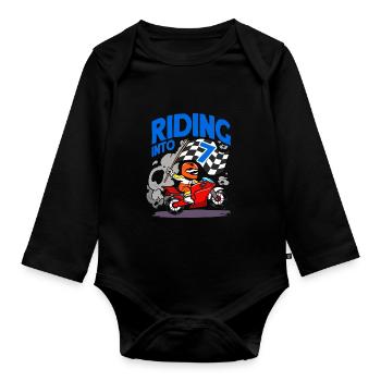 Motorcyclist Riding Into 7 Boy Motorcycle Birthday - Organic Longsleeve Baby Bodysuit - black - Front
