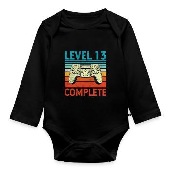 Level 13 Complete - Baby Bio-Langarm-Body - Schwarz - Vorne