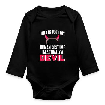 Mon costume humain Je suis en fait un diable Halloween - Body Bébé bio manches longues - noir - Devant