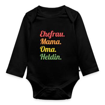 Großmutter Großmama Omi Oma - Baby Bio-Langarm-Body - Schwarz - Vorne