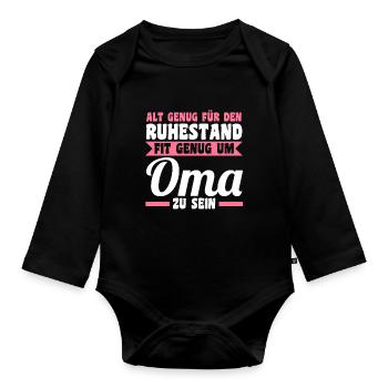 Großmutter Rentnerin Großmama Ruhestand Omi Oma - Baby Bio-Langarm-Body - Schwarz - Vorne