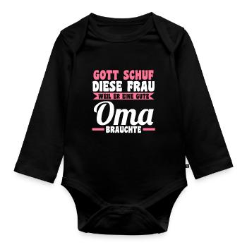 Großmutter Großmama Omi Oma - Baby Bio-Langarm-Body - Schwarz - Vorne