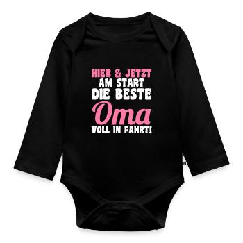 Großmutter Großmama Omi Oma - Baby Bio-Langarm-Body - Schwarz - Vorne