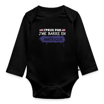 j'peux pas je me barre en Amérique | USA !! - Body Bébé bio manches longues - noir - Devant