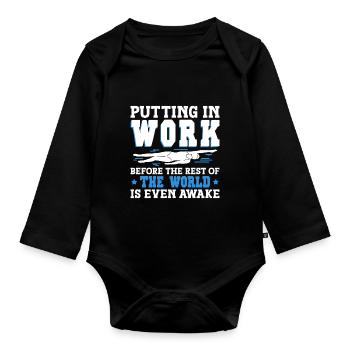 Putting In Work Before The Rest Of The World Is - Baby Bio-Langarm-Body - Schwarz - Vorne