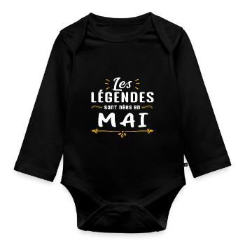 Les légendes sont nées en Mai. cadeau anniversaire - Body Bébé bio manches longues - noir - Devant