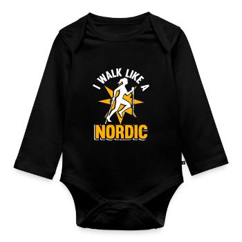 Walking Running I walk like a Nordic walker - Organic Longsleeve Baby Bodysuit - black - Front