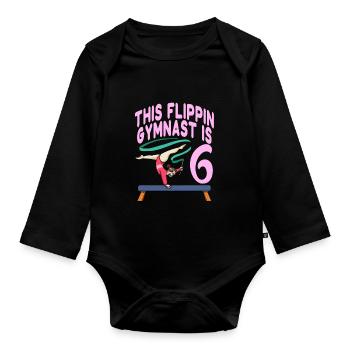 Gymnastik Dieser Flippin Turner ist 6 Geburtstag - Baby Bio-Langarm-Body - Schwarz - Vorne