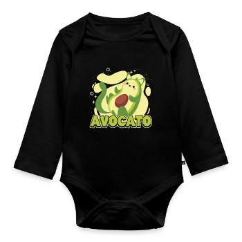 Avocato Mix aus Avocado und Katze für Vegetarier - Baby Bio-Langarm-Body - Schwarz - Vorne