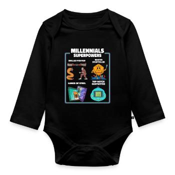 Drôle Millennial Nerdy Old Skool Hobbies Cartoon - Body Bébé bio manches longues - noir - Devant